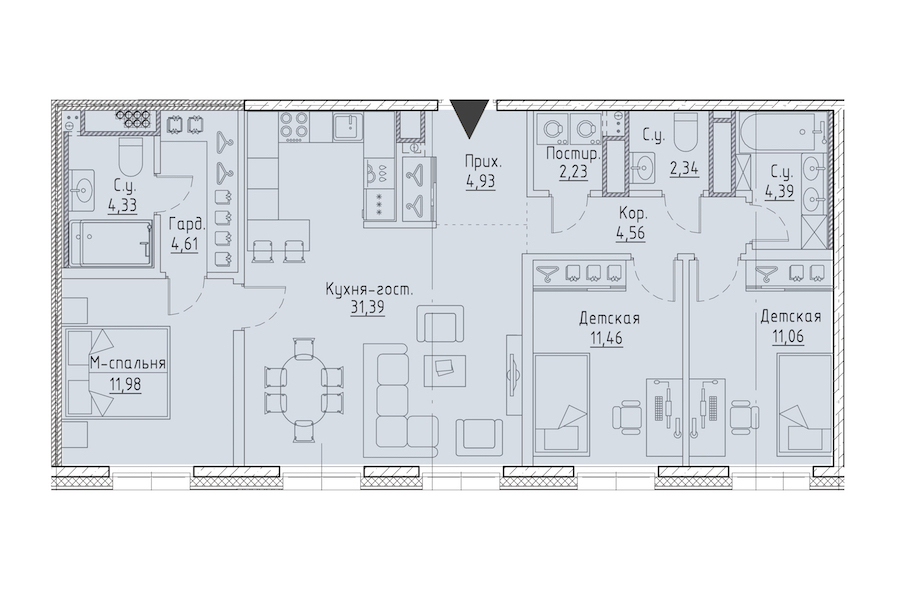 3-комнатная квартира 93.28 м², 8/9 эт., ЖК «LEGENDA Чёрная речка 41»